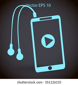 The player mobile phone with headphones vector icon