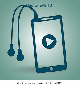 The player mobile phone with headphones vector icon