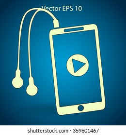 The player mobile phone with headphones vector icon