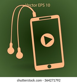 The player mobile phone with headphones vector icon