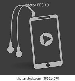 The player mobile phone with headphones vector icon
