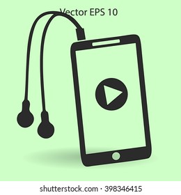 The player mobile phone with headphones vector icon