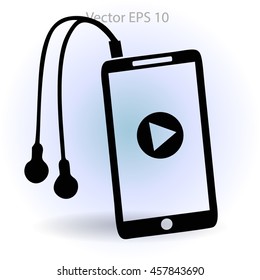 The player mobile phone with headphones vector icon