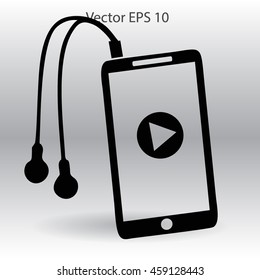 The player mobile phone with headphones vector icon