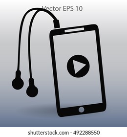 The player mobile phone with headphones vector icon
