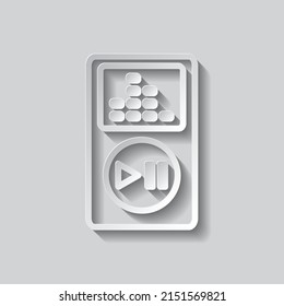 Icono musical simple del jugador. Diseño plano. Estilo de papel con sombra. Fondo gris.ai