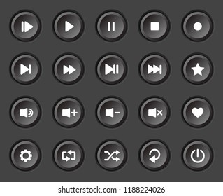 Player navigation buttons set. Black plastic control panel