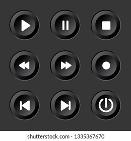 Player navigation buttons set. Black sensory control panel