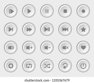 Player navigation buttons set. White plastic control panel