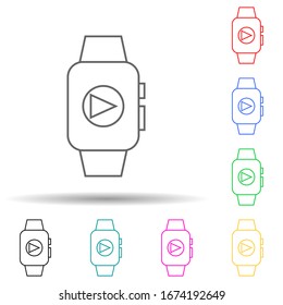 player on a smart watch multi color style icon. Simple thin line, outline vector of web icons for ui and ux, website or mobile application