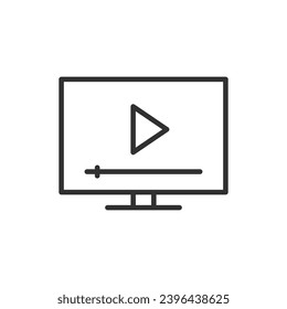 Reproductor en TV, icono lineal. Multimedia. Línea con trazo editable