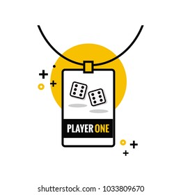 Player One with Dice Tag ID Card in Line Art Style Design