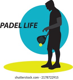 Player padel ,silhouette, paddle tennis with ball, man dribble with racket