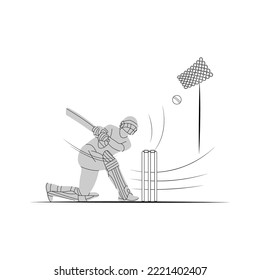 un jugador que juega la acción del cricket plantea la ilustración vectorial del campeonato de arte de línea. 