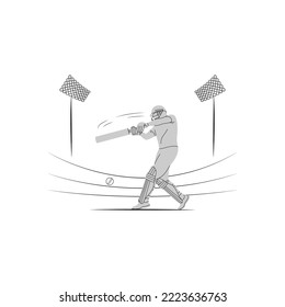 a player playing cricket action pose line art championship vector illustration. 