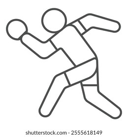 Player with racket deflect shot thin line icon, tennis game concept. Vector graphics. Running sportsman sign on white background, outline style icon for mobile or web design