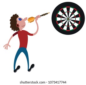 a player ready to throw a dart