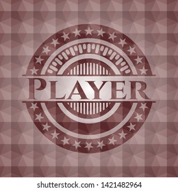 Player red seamless emblem or badge with abstract geometric polygonal pattern background.