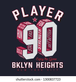 Player run sport typography, tee shirt graphics, vectors