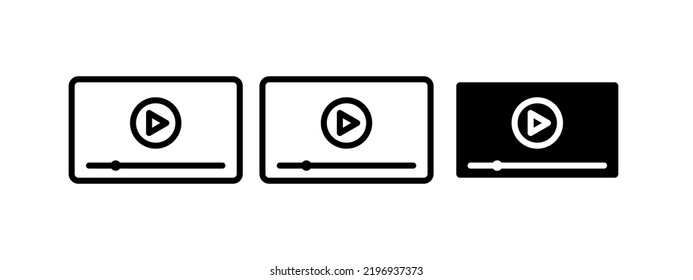 Player set icon. Movie, watch, series, play button, cinema, video hosting, entertainment, pause, player, view, screen, online, app, website. Film concept. Vector line icon for Business and Advertising