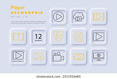 Symbol für Spielersatz. Spielen, Pause, Video, Filmrolle, Medien, Streaming, Film, sehen, Kino, neomorphen Stil, Unterhaltung, digitale Inhalte