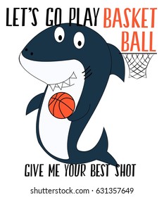 Player shark t-shirt design with slogan. Vector illustration design for fashion fabrics, textile graphics, prints.