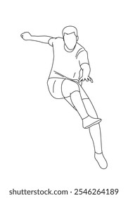Player Shooting Moment Vector Line Art Illustration. Illustration of Football Shooting Graphic Vector. Football Player Kicking Ball Graphic Line Art vector