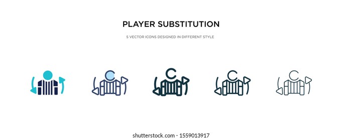 player substitution icon in different style vector illustration. two colored and black player substitution vector icons designed in filled, outline, line and stroke style can be used for web,