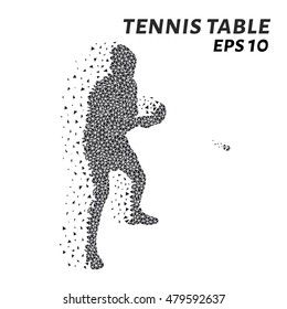 The player in table tennis of the triangles, particle divergent composition, vector illustration