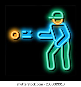Player Throw Ball neon light sign vector. Glowing bright icon Player Throw Ball isometric sign. transparent symbol illustration