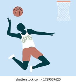 The player throws the ball into the basket - vector. Sport concept. Basketball.