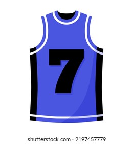 Player uniform, blue jersey with a number. 3x3 Basketball sport equipment. Summer games. Vector cartoon isolated illustration.