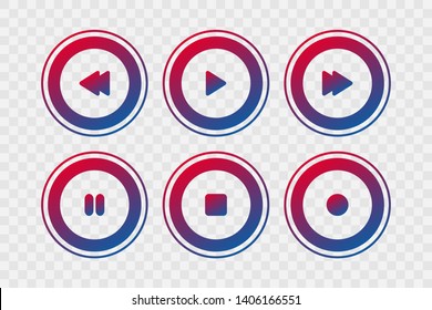 Player vector icons. Play, stop, rewind, forward, pause, record isolated circle signs on transparent background.  Illustration symbols for audio, video, media, web, design, sound, music, buttons
