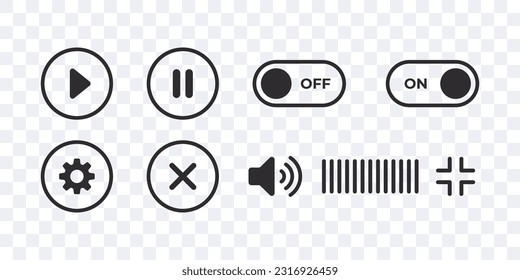 Player or video player interface icons on transparent background. Vector scalable graphics