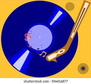 Player and the vinyl record in color and notes of