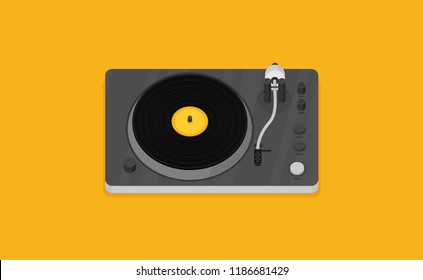 Player for vinyl record. Music flat vector illustration.
