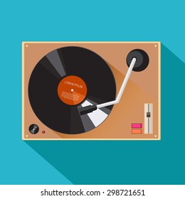 Player For Vinyl Record. Music Flat Vector Illustration.