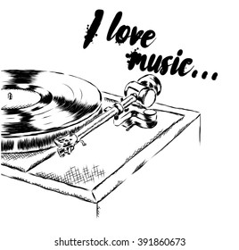 The player with vinyl records. DJ mixer. Vector illustration.