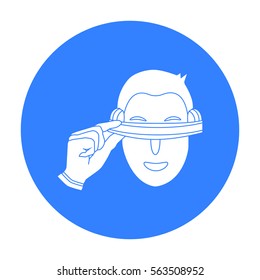 Player with virtual reality headblack icon in black style isolated on white background. Virtual reality symbol stock vector illustration.