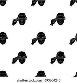 Player with virtual reality headblack icon in black style isolated on white background. Virtual reality symbol stock vector illustration.