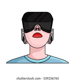 Player with virtual reality headcartoon icon in cartoon style isolated on white background. Virtual reality symbol stock vector illustration.