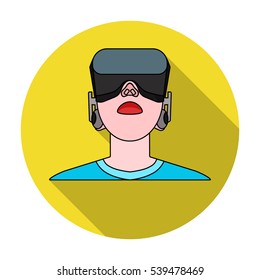 Player with virtual reality headflat icon in flat style isolated on white background. Virtual reality symbol stock vector illustration.