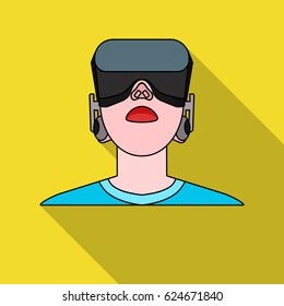 Player with virtual reality headflate icon in flate style isolated on white background. Virtual reality symbol stock vector illustration.