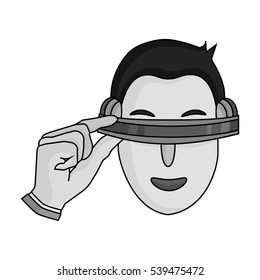 Player with virtual reality headmonochrome icon in monochrome style isolated on white background. Virtual reality symbol stock vector illustration.