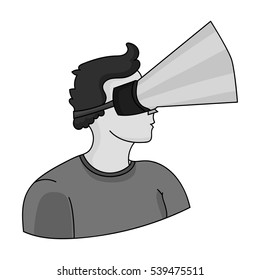 Player with virtual reality headmonochrome icon in monochrome style isolated on white background. Virtual reality symbol stock vector illustration.