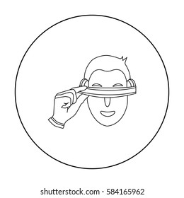 Player with virtual reality headoutline icon in outline style isolated on white background. Virtual reality symbol stock vector illustration.