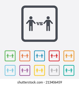 Player vs player sign icon. Games human symbol. Round squares buttons with frame. Vector