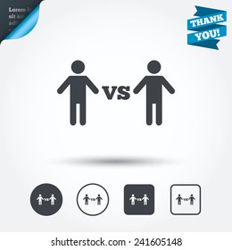 Player vs player sign icon. Games human symbol. Circle and square buttons. Flat design set. Thank you ribbon. Vector
