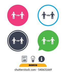 Player vs player sign icon. Games human symbol. Report document, information sign and light bulb icons. Vector