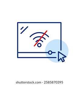 Player web page in browser and mouse click. Offline mode, limited connectivity and video streaming pause. Pixel perfect, editable stroke vector icon